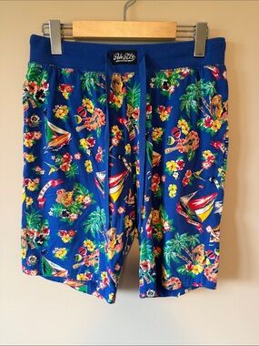 Polo Ralph Lauren Blue Hawaiian Tropical Polo Bear Sleep Shorts Size Small